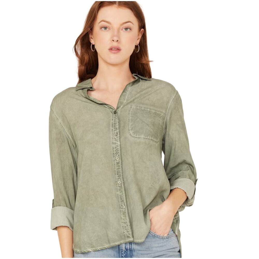 VELVET HEART 100% Lyocell Button-Up Shirt Celadon Green Roll Tab Sleeve - 2X